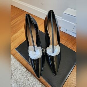 Massimo Matteo Pointy Toe Pump 17, Size 8.5, Black Patent Leather, 4.25" Heel